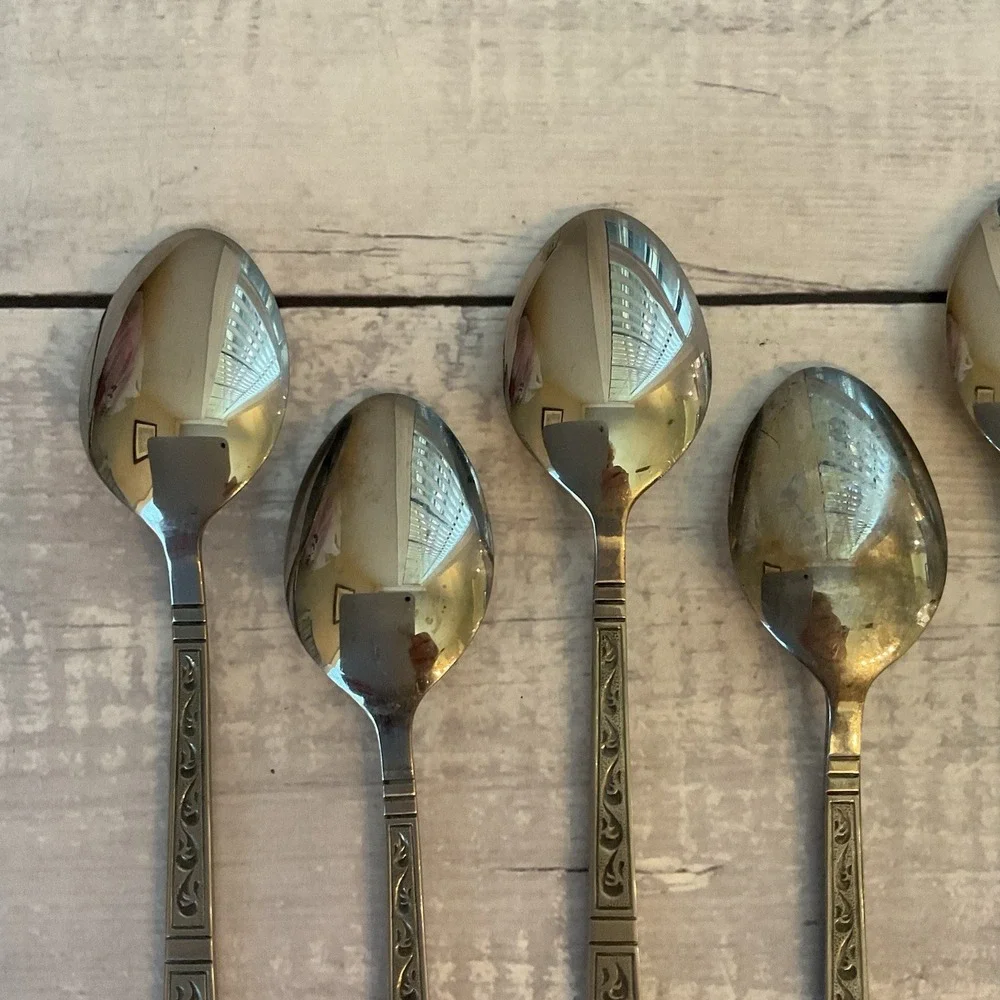 Riviera RIF4 Stainless Flatware Japan Set Of 7 Iced Tea Spoons MCM Vintage